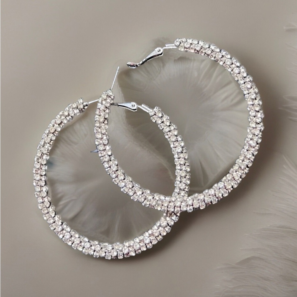 Large Rhinestone Hoop Earrings Glam Going out Evening Party Costume 80's 90s y2k